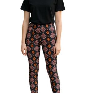 LIQUIDO Floral Yoga 7/8 Leggings Navy Orange Teal Red White Midrise Funky Fun M